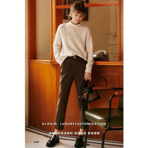 欧芮儿咖色休闲裤女秋冬2021年新款高腰显瘦时尚加绒九分阔腿裤子 商品图4
