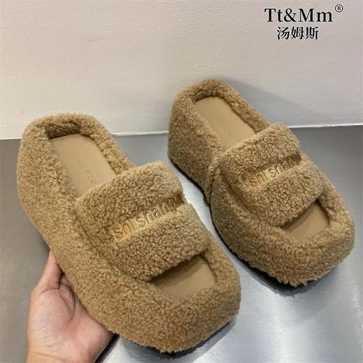 【主播推荐】网红秋冬新款字母刺绣毛毛拖鞋女外穿时尚厚底增高半拖女鞋 商品图7
