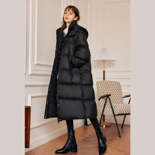 欧芮儿中长款黑色羽绒服女秋冬新款2021宽松显瘦时尚过膝鸭绒外套 商品图0