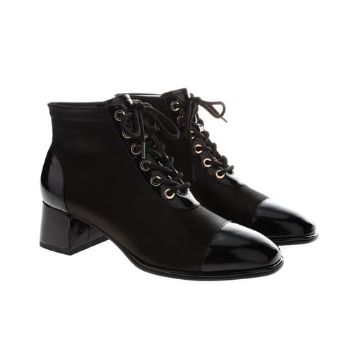 sheme  袋鼠漆皮弹力丝绸粗跟短靴 商品图0