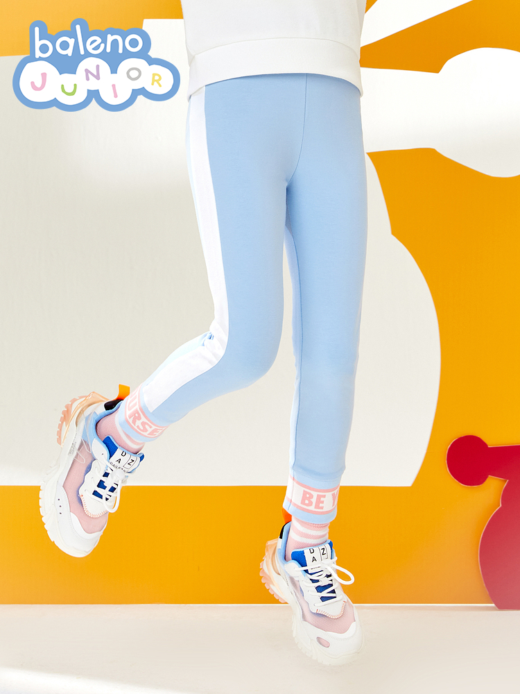 班尼路童装秋冬新款女童撞色织带罗纹脚外穿打底裤休闲儿童裤子