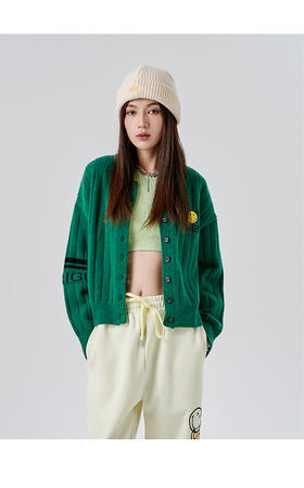 [韩国潮牌] SMILEY 正品微笑秋冬新品笑脸标志刺绣提花无领开衫毛衣外套523