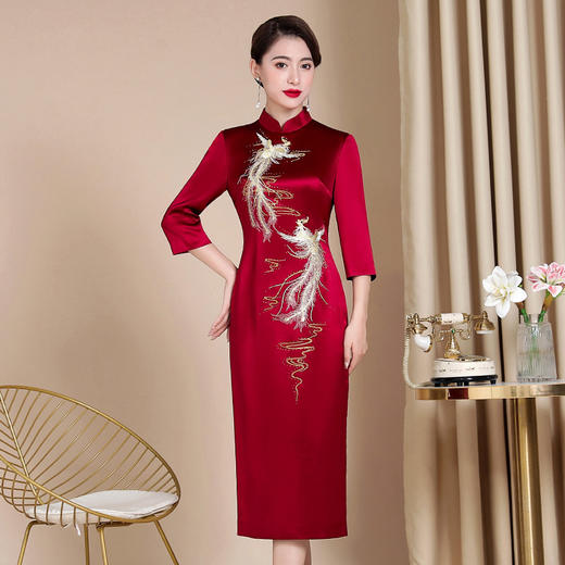秋冬款婚宴礼服高贵年轻喜婆婆婚宴装旗袍裙丈母娘连衣裙WXG-2299133 商品图0