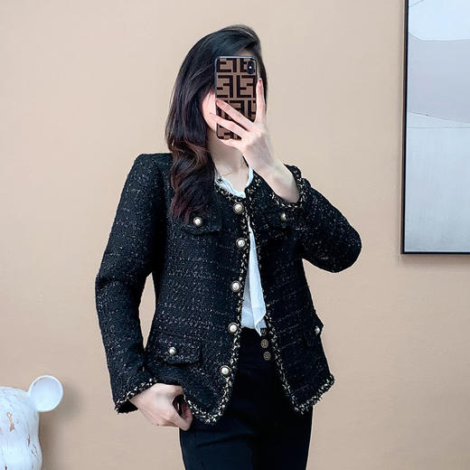 奢姿24年秋装新款大码女装简约小香风开衫胖妹妹粗花时尚外套9923352193 商品图0