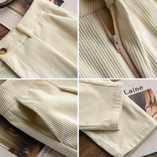 欧芮儿杏色休闲裤女秋冬新款2021高腰显瘦时尚直筒灯芯绒锥形裤子 商品图7