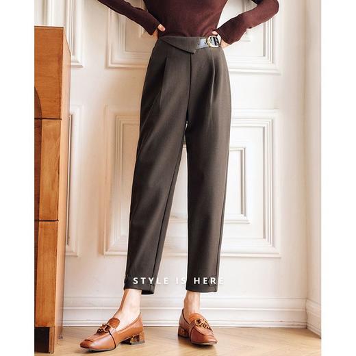 OLrain欧芮儿法式咖色休闲裤女秋冬2024年新款高腰直筒锥形小脚裤 商品图4