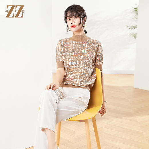 佐尔美2022秋季新款 时尚气质百搭黑色咖啡色中袖羊毛衫女E14MS16 商品图1