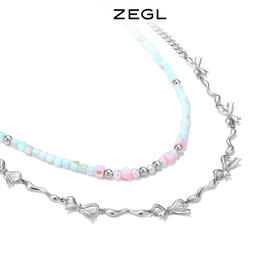 ZEGL设计师新中式串珠叠戴项链女轻奢小众2023年新款蝴蝶结多巴胺穿搭锁骨链