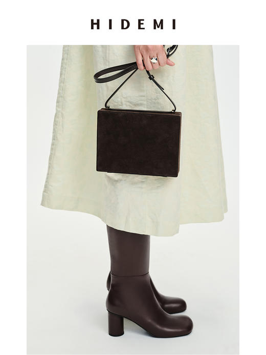 HIDEMI 牛皮圆头粗跟长靴 黑色/白色/波尔多红 商品图3