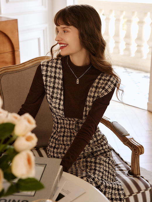 欧芮儿格子背带连衣裙女秋季2022年新款收腰气质减龄小香风鱼尾裙 商品图1