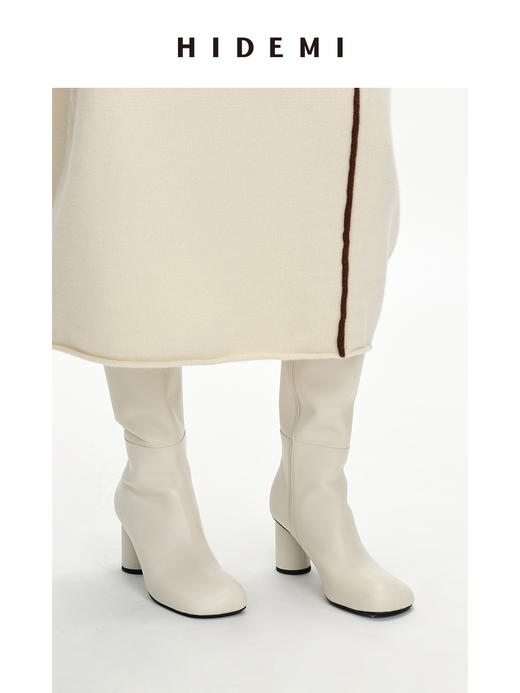 HIDEMI 牛皮圆头粗跟长靴 黑色/白色/波尔多红 商品图8