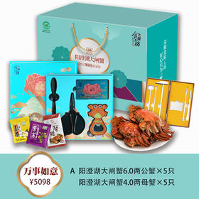 【礼券】阳澄湖万事如意10只装 鲜活大闸蟹（6.0两公*5+4.0两母*5）