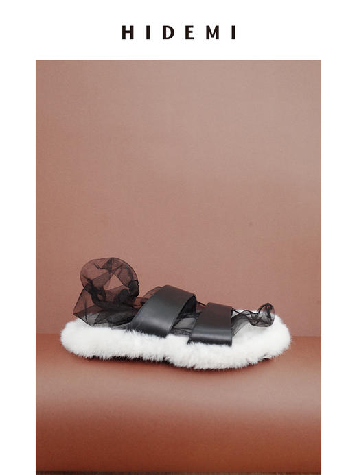 HIDEMI 毛毛底小羊皮设计感拖鞋 白毛/紫毛 商品图11