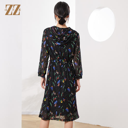 佐尔美秋季新款 时尚蕾丝网纱连帽连衣裙女E21LL02 商品图4