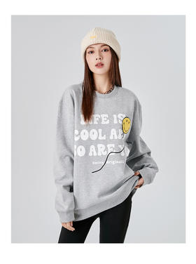 [韩国潮牌] SMILEY 正品微笑秋冬新品经典字母印花笑脸毛巾刺绣圆领卫衣502