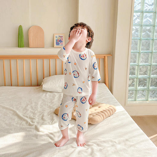 【透气 柔软 会呼吸】夏季新款儿童呼吸棉套装a类纯棉家居服男可爱透气七分袖睡衣 商品图7