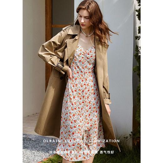 欧芮儿卡其色风衣外套女秋季新款2021宽松过膝中长款双排扣大衣 商品图5