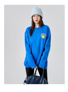 [韩国潮牌] SMILEY 正品微笑秋冬新品字母刺绣笑脸贴标圆领卫衣510