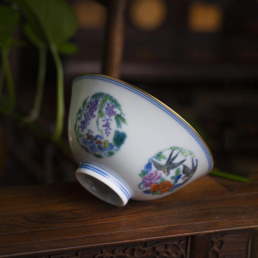 青花斗彩描金四季花卉纹斗笠杯 商品图3
