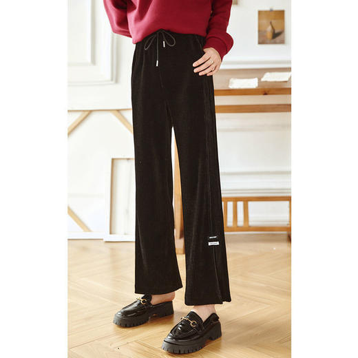欧芮儿黑色灯芯绒休闲裤女秋季2024年新款高腰时尚开叉阔腿喇叭裤 商品图5
