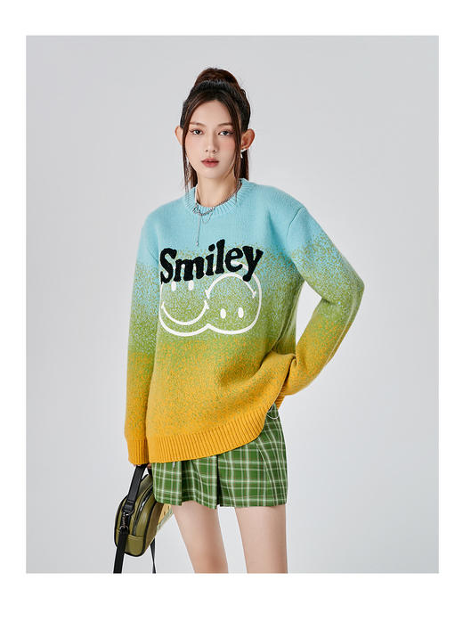 [韩国潮牌] SMILEY 正品微笑秋冬新品字母毛巾刺绣渐变圆领毛衣521 商品图2