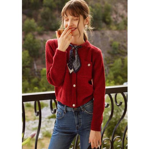 】欧芮儿红色开衫毛衣外套女秋冬新款2021宽松显瘦外穿复古针织上衣 商品图4