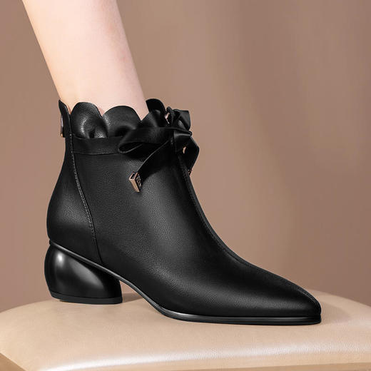 韩版荷叶边高跟，尖头粗跟性感短筒靴 JZJ-B240-706 商品图2