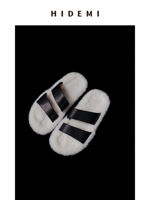 HIDEMI 毛毛底小羊皮设计感拖鞋 白毛/紫毛 商品图9
