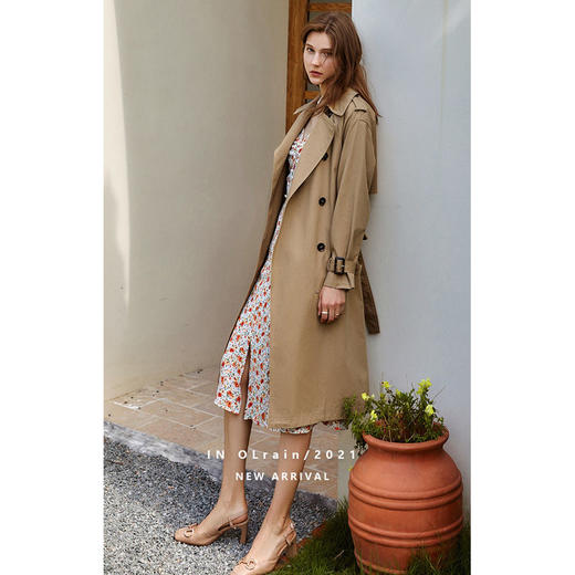 欧芮儿卡其色风衣外套女秋季新款2021宽松过膝中长款双排扣大衣 商品图4