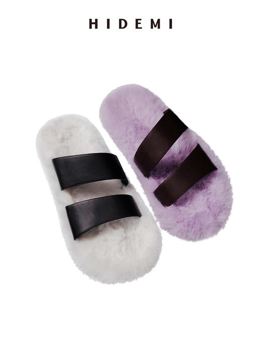 HIDEMI 毛毛底小羊皮设计感拖鞋 白毛/紫毛 商品图12
