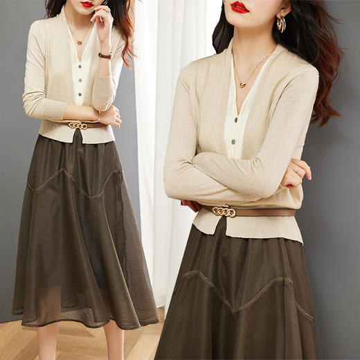 秋季新款，纯色针织衫气质时尚休闲套装裙两件套HR-GSTX99836 商品图0