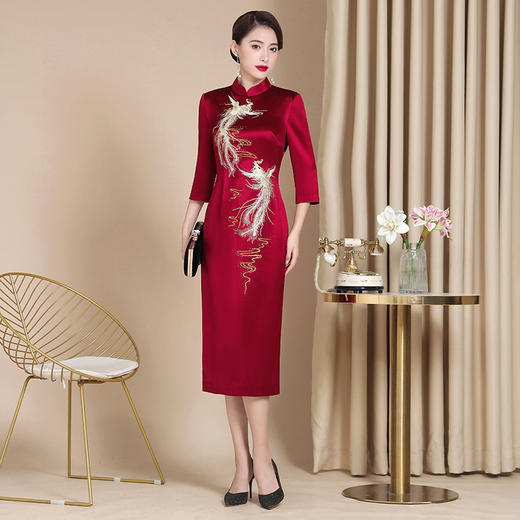 秋冬款婚宴礼服高贵年轻喜婆婆婚宴装旗袍裙丈母娘连衣裙WXG-2299133 商品图3