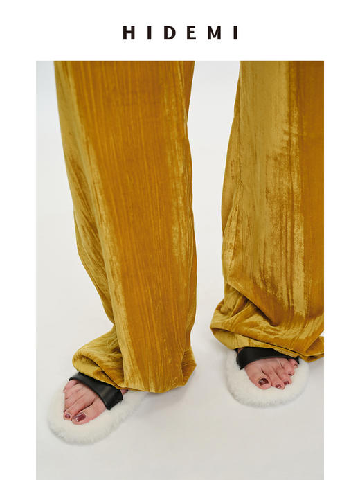 HIDEMI 毛毛底小羊皮设计感拖鞋 白毛/紫毛 商品图7