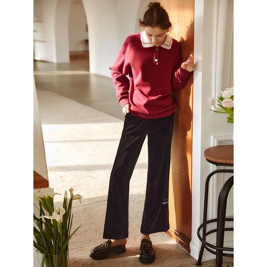 欧芮儿黑色灯芯绒休闲裤女秋季2024年新款高腰时尚开叉阔腿喇叭裤 商品图2