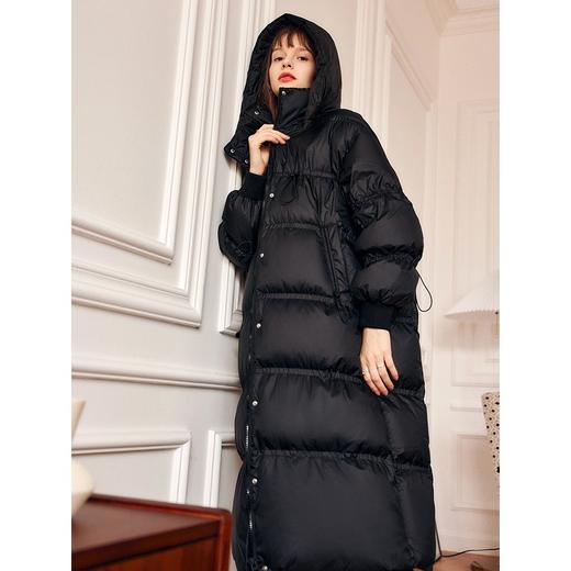 欧芮儿中长款黑色羽绒服女秋冬新款2021宽松显瘦时尚过膝鸭绒外套 商品图3