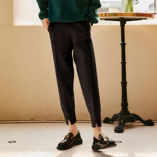 欧芮儿休闲裤女秋冬新款2021高腰显瘦时尚宽松直筒百搭哈伦针织裤 商品图2