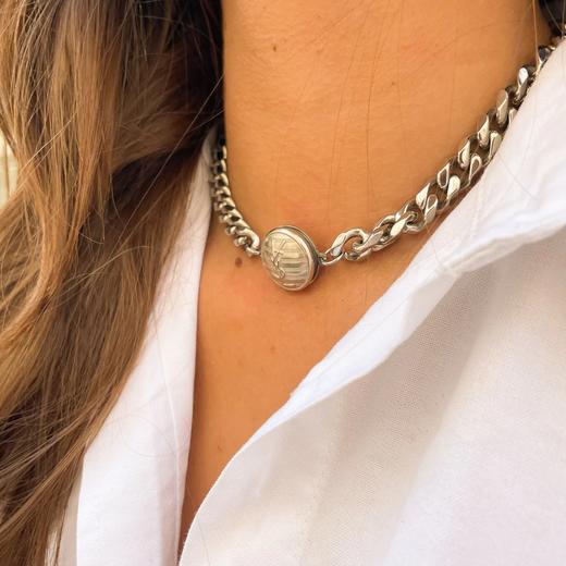 订购6周到｜Gigi Paris-YSL-中古纽扣 粗链 项链（银色）［法国设计师］ 商品图2