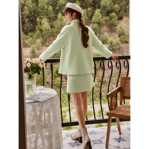 欧芮儿绿色格子半身裙女春装新款2025高腰显瘦气质复古不规则裙子 商品图3