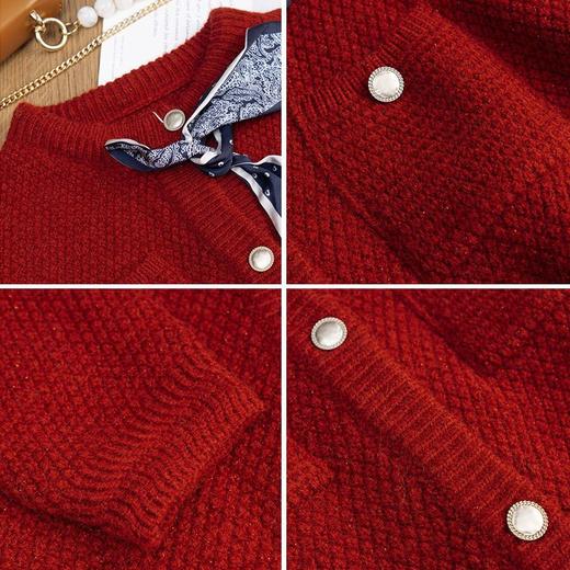 】欧芮儿红色开衫毛衣外套女秋冬新款2021宽松显瘦外穿复古针织上衣 商品图7