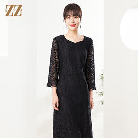 佐尔美秋季新款 镂空蕾丝气质连衣裙女E21LL03