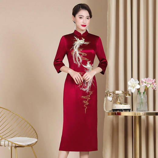 秋冬款婚宴礼服高贵年轻喜婆婆婚宴装旗袍裙丈母娘连衣裙WXG-2299133 商品图1