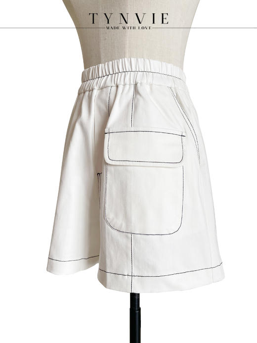 TYNVIE 明线松紧腰休闲短裤-白色 商品图9