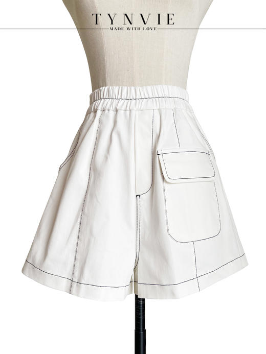 TYNVIE 明线松紧腰休闲短裤-白色 商品图10