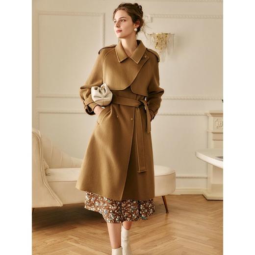 欧芮儿驼色双面毛呢外套女秋冬新款2021宽松显瘦气质羊毛中长大衣 商品图2