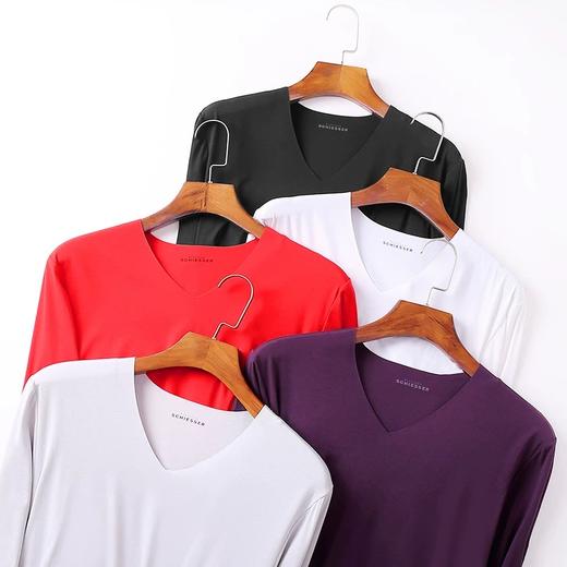 【NEW MIMI莫代尔随型裁】SCHIESSER德国舒雅/铂雅保暖内衣男铂雅莫代尔无痕V领长袖白色单件秋衣薄款95/5485Q 可点击详情页最下方链接选择配套裤子 商品图1