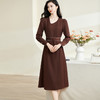 剩S/M/L/XL/XXL 米思阳2026春季新款气质通勤咖色连衣裙系带收腰长袖中长裙子2891 商品缩略图0