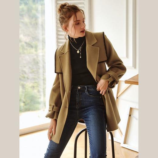 欧芮儿海军领双面呢毛呢外套女冬季新款2023年气质羊毛中长款大衣 商品图3