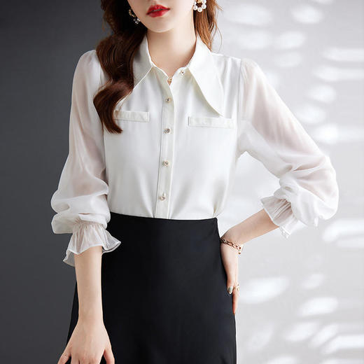 时尚洋气，网纱灯笼袖衬衫女春秋设计感小众长袖职业装女上衣MGG-Q6676 商品图2