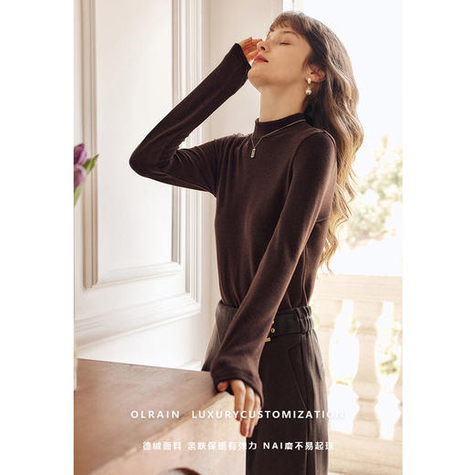 欧芮儿半高领T恤女秋冬新款2021修身显瘦纯色双面绒内搭打底上衣 商品图4