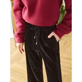 欧芮儿黑色灯芯绒休闲裤女秋季2024年新款高腰时尚开叉阔腿喇叭裤